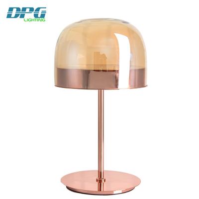 China Desk Lamp for Bedroom Modern Rose Gold Glass Iron Decorative Table Lamps with Glass Shade for Living Room for sale