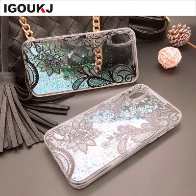 China New Arrival Liquid Quicksand Cell Phone Case Back Cover Glitter Lotus Flower Quicksand Liquid Free Liquid Accessory For iPhone XS XR Phone Case for sale