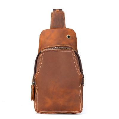 China Vintage Horse Leather Mens Shoulder Bag Genuine Leather Crazy Cross Body Chest Bag Chest Bag Cool Messenger Bag for sale