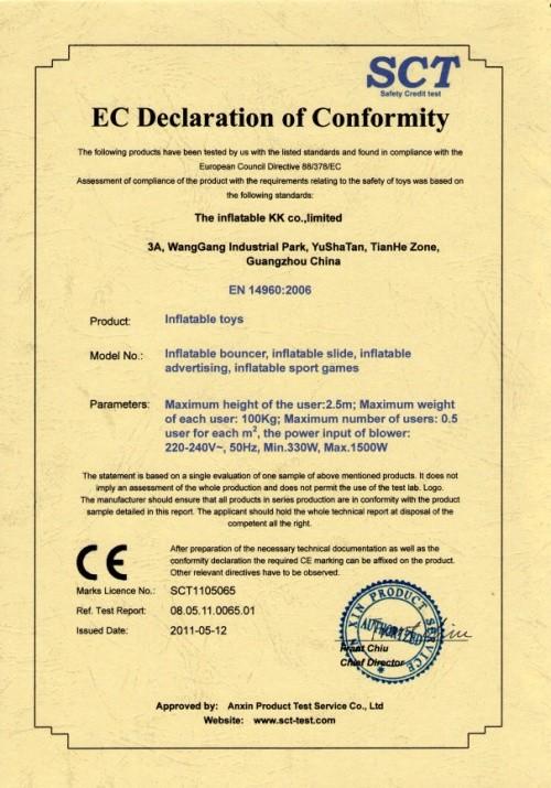 CE Certification - KK INFLATABLE LIMITED