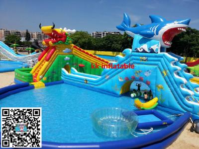 China Waterproof Quadruple Stitching Inflatable Water Slide Outdoor With Pool for sale