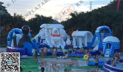 China Kids Huge Inflatable Frozen Bounce House Fire Retarded With Pool for sale