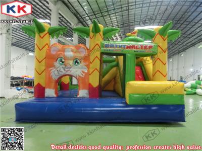 China Yellow Cute Tiger Jungle Inflatable Trampoline PVC Jumping With Slide for sale