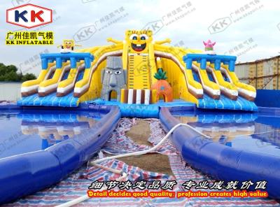 中国 Spongebob 膨脹可能な水公園の黄色のスライドのレンタル ビジネス/広告 販売のため