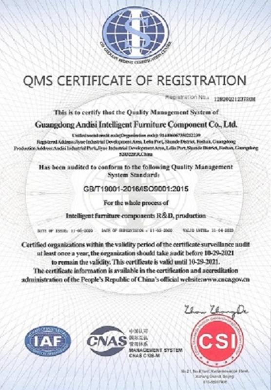 ISO9001 - Guangdong Andisi Intelligent Furniture Component Co., Ltd.