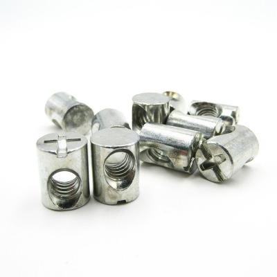 China Modern Furniture Connecting Cross Bolt Finger Slotted Metal Embedded Barrel Nuts for sale