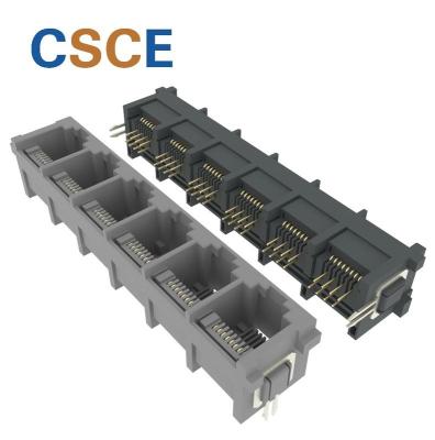 China PCB 180 Degree Connector 8P8C RJ45 Modular Jack 1*6 Ports Unshielded for sale