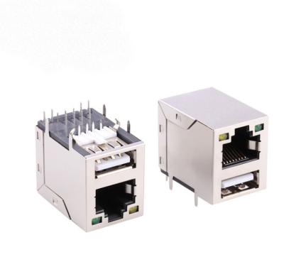 China LED With Led 8 Pin USB To RJ45 Modular Connector Gigabit RJ45 Jack Stacked Over USB for sale