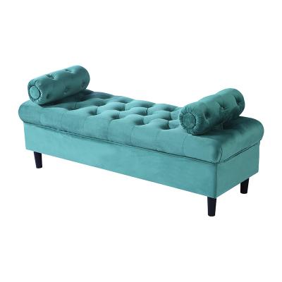 China Living Storage Furniture Plush Velvet Tufted Buttons Bench Extra Comfort Cushion Footboard Ottoman Stool With Low Price for sale