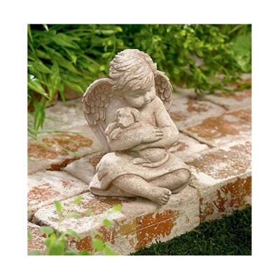 China Europe Grassland Road Angel With White Angel Dog Angel Decorative Statue Resin Figurines for sale