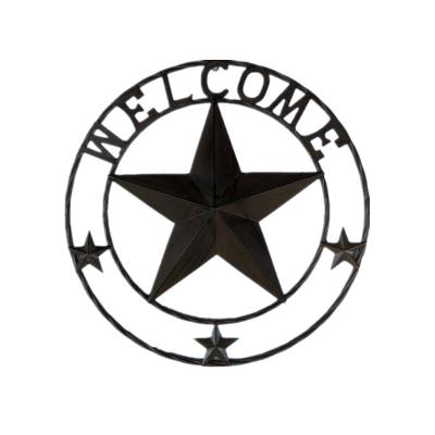 China Handmade Outdoor Garden Hanging Retro Metal Surrounded Texas Barn Star Wall Decor With Sayings Welcome for sale