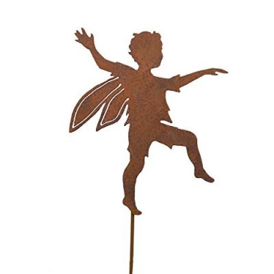 China Handmade Rusty Iron Garden Design Elegant Boy and Girl Dancing Fairy Stake for sale