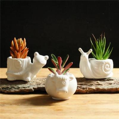 China Mini Porcelain Garden Maceteros Ceramic Small Bonsai White Flower Pot Glazed Decorative Animal Animal Pot For Sale for sale