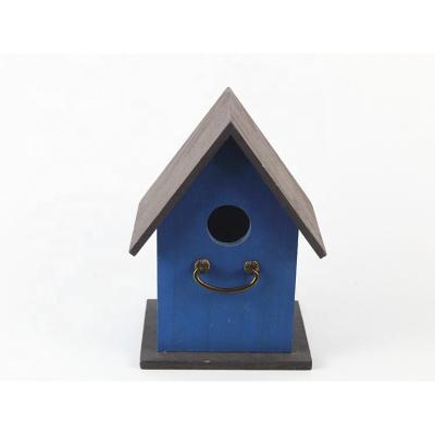 China Sustainable Metal Painted Wooden Craft Bird Houses Outside Garden Birdcage Blue Wood for sale