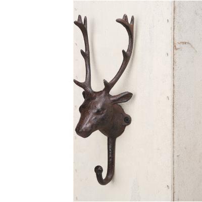 China Handicraft Style Deer Head Deer Head Antique Cast Iron Hook Wall Hanging Wall Decoration Animal Cast Iron Coat Hook for sale