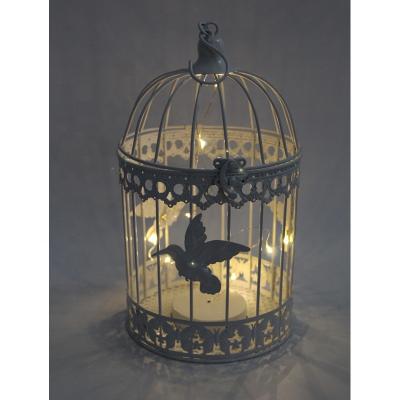 China Metal+Plastic Wedding Party Favor Metal White Hanging Birdcage Led Lantern for sale