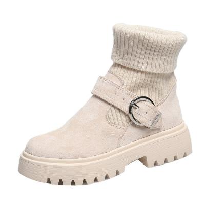 China Other 2021 autumn and winter style British belt buckle of the use of other Martin women's woolen boots of the two new plus velvet thick-soled ankle boots for sale