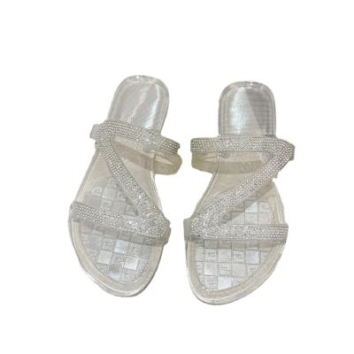 China 2021 New Fashion Trend Large Size Summer Women's Shoes Rhinestone Pedal Transparent Crystal Sandals and Z-shaped Women's Slippers for sale