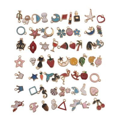 China 60 Pack Assorted Gold Enamel Alloy METALS Oiled Charms Pendants For DIY Jewelry Making Accessories for sale