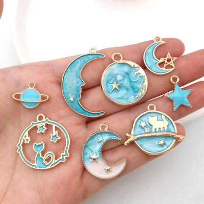 China 8pcs/set METAL Earth Moon Stars DIY Alloy Key Chain Charms Pendants For DIY Earring Making Accessories for sale