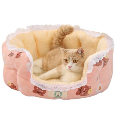 China Hot Selling Cute Cartoon Stocked Printing Plush Kennel Pet Dog Cat Beds Small Animal Mat for sale