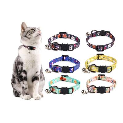 China Wholesale Custom Printed Adjustable Pet Stocked Pattern Pet Collars Safety Cat Dog Collars With Bells for sale