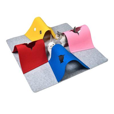 China Wholesale Custom Stocked Cat Tunnel Play Mat Pet Interactive Cat Activity Rug Mat Toys for sale