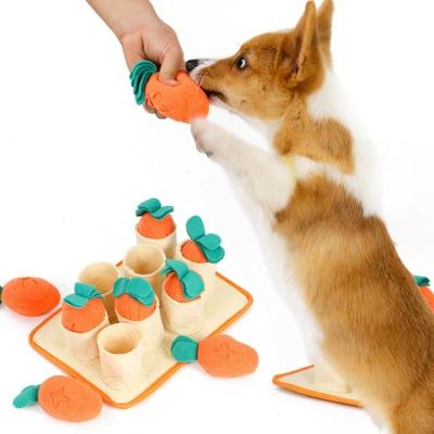 China Viable Wholesale Carrot Pet Sniffing Mat Interactive IQ Training Plush Dog Toys Pet Squeaky Toys for sale