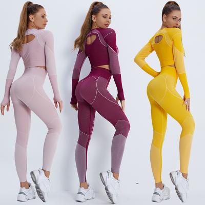 China Newest 2021 Custom Logo Sportswear Nylon Activewear Breathable Two Pieces Gym Fitness Sweatsuit Sets Seamless Yoga Sets Leggings For Women for sale