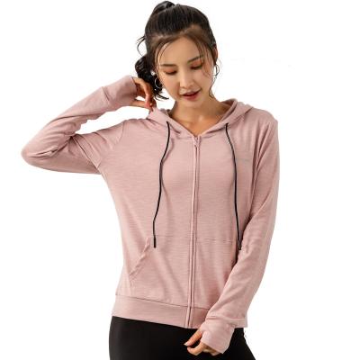 China 2021 New Custom Logo Zipper Dropshipping Thumb Hole Gym Breathable Hooded Sports Coat Fitness Running Sporty Hoodies Tracksuits Women for sale