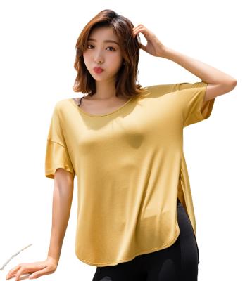 China 2021 New Fitness Workout Sports Yoga Athleisure Loose Casual T-shirts Wholesale Breathable Gym Running Tee For Women for sale