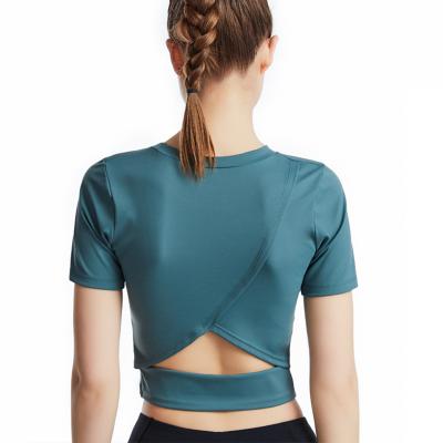 China Wholesales Logo Workout Sports Top Breathable T-Shirt Fitness Gym Running Crop Top Custom Breathable Halter Tee Shirt For Women for sale