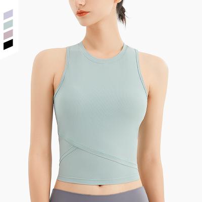 China 2021 Breathable New Hot Selling Ribbed Sleeveless Padded Crop Vest Women Summer Sports Workout Yoga Gym Top Slim Running Fitness Vest for sale