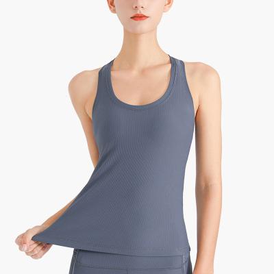 China 2021 Breathable New Hot Selling Ribbed Sports Fitness Running Sleeveless T-shirt Summer Gym Yoga Tank Top Vest Women Breathable Skinny for sale