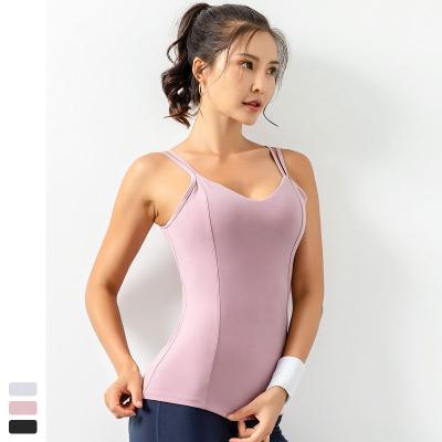 China 2021 New Breathable Hot Fitness Sports Running Gym Wear Vest Sleeveless Summer Workout Tight Fit Yoga Padded Tank Tops For Women for sale