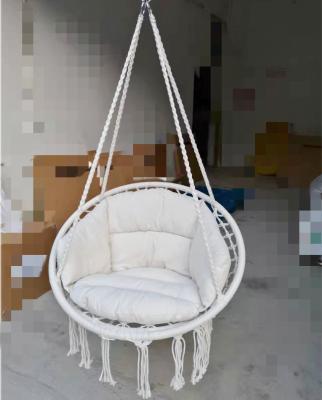 China EUROPEAN Outdoor / Indoor Round Rope Macrame Swing Chair With Cushion for sale