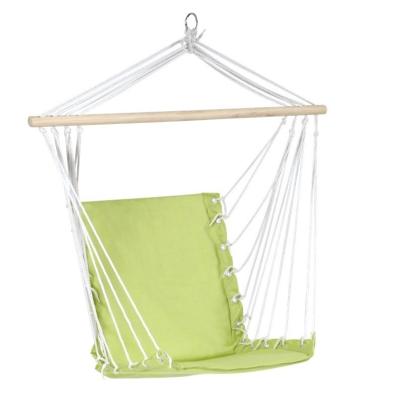 China Modern Outdoor White Cotton Rope Hanging Garden Chair With Wooden Armrest for sale