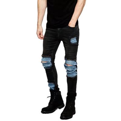 China Fashionable slim custom copy fringed casual denim stacked pants outdoor men's patch stretch pants black men's jeans pants 2022 QUICK DRY for sale