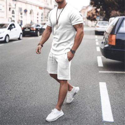 China Breathable Ready To Ship Workout Sets Shorts Solid Color Two Piece Shorts Set Shirt And Shorts Set Men Cotton for sale