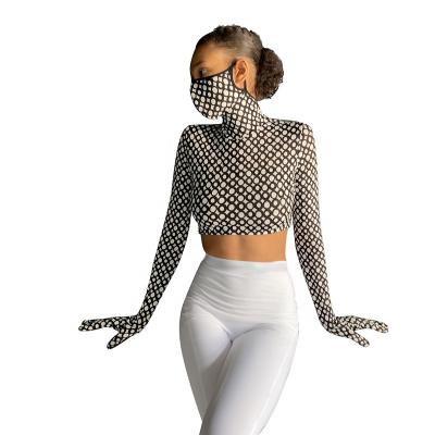 China YX-Q20801T Fashion Autumn Women Blouses Anti-pilling Top Shirt Women Leopard Printing Long Sleeve Crop Top With Face Cover for sale