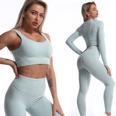 China 2021 Breathable Sports Running Training Bra Set Yoga Pants Fitness Yoga Workout Women Set Leggings 5 ​​Pieces for sale