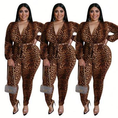 China 2020 hot sale leopard v-neck anti-pilling plus size women jumpsuit for sale