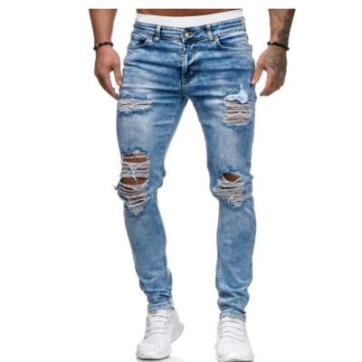 China Breathable Fashion Streetwear Men Ripped Jeans New Fashion Hip Hop Side Striped Jeans Fit Bottoms Zipper Mens Jeans Pants for sale