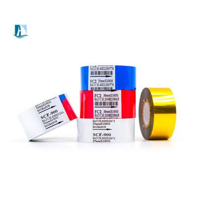 China Golden PET Film 55mm*100m for Hot Stamping Foil and Date Printer Ribbon SCF900 Roll Perfume Machine for sale