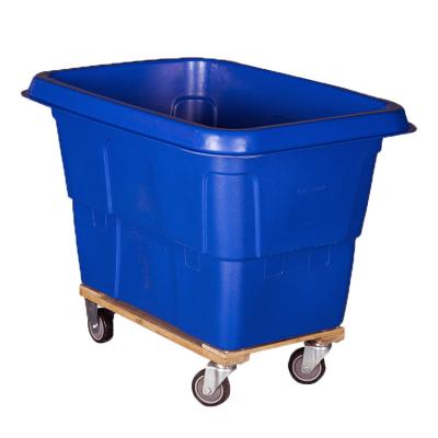 China Storage PE Four Wheel Blue 600 Pound Capacity Commercial Laundry Cart Moving Outdoor Cubic Truck for sale