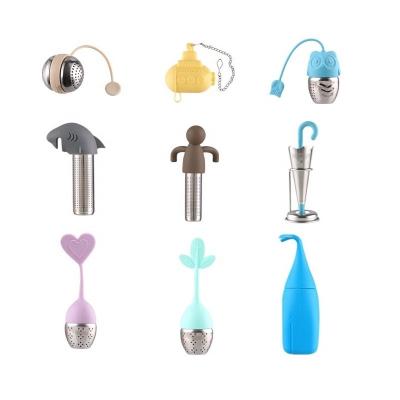 China Viable Silicone Loose Leaf Tea Strainer Shark Owl Cute Cartoon Shape Filter Stainless Steel Tea Infuser for sale