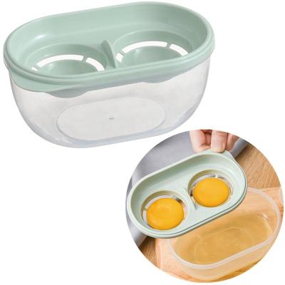 China Kitchen Tool Egg Yolk Divider Plastic White Double Egg Yolk Divider Cooking Stored Egg Separator With Container Box for sale