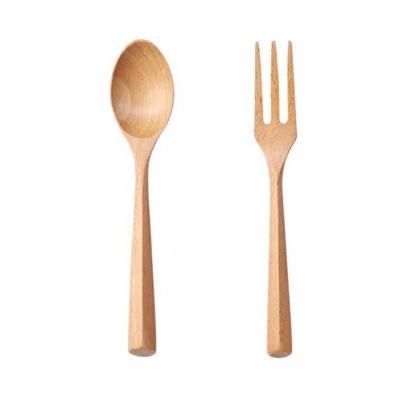 China Viable Tableware Cutlery Wooden Spoon Fork Beech Wood Handle Kitchen Spoon Small Coffee Tea Spoons for sale