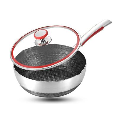 China Durable 316 Stainless Steel Honeycomb Double Sided Non-Stick Cookware 28cm Pure Cooking Pot Wok Frying Pan for sale