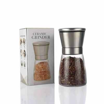 China Small Viable Glass Shaker Refillable Nordic Black Peppercorn Manual Salt and Pepper Grinder Set for sale